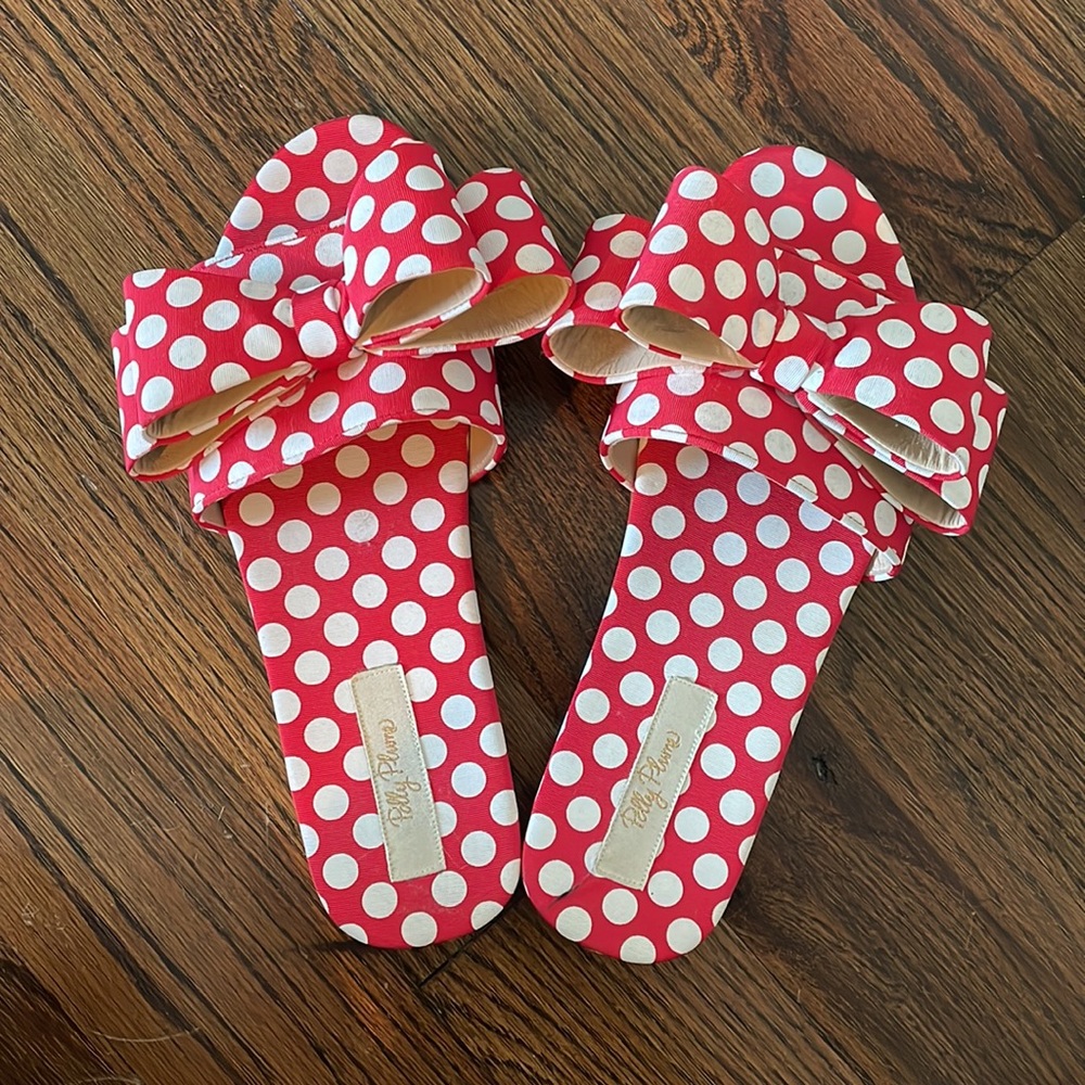 Polly plume bow front polka dot sandal